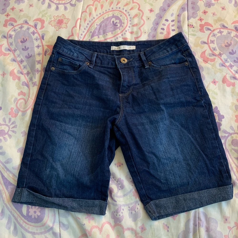 Dark wash denim Bermuda shorts